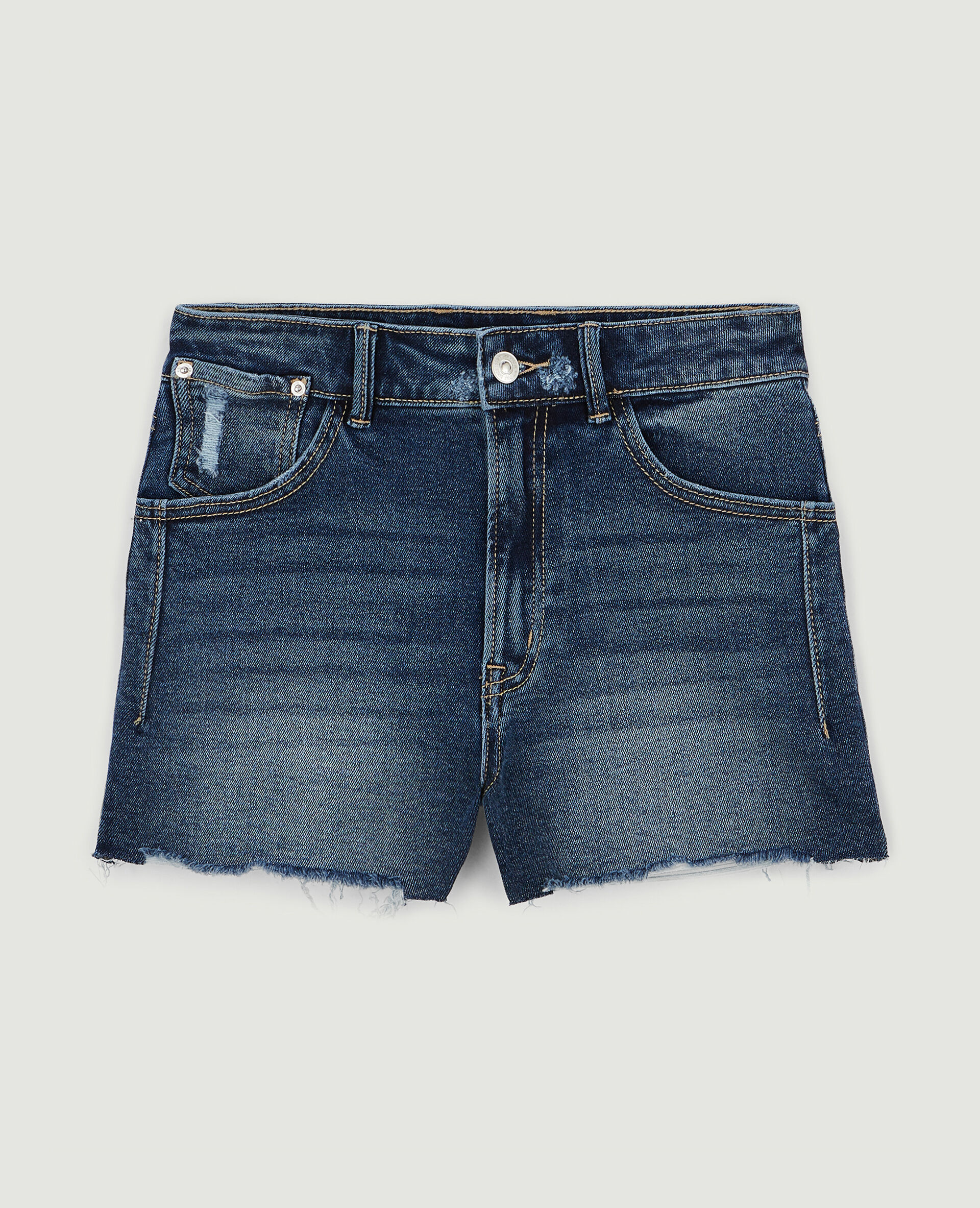 Short en jean destroy taille haute - Bleu