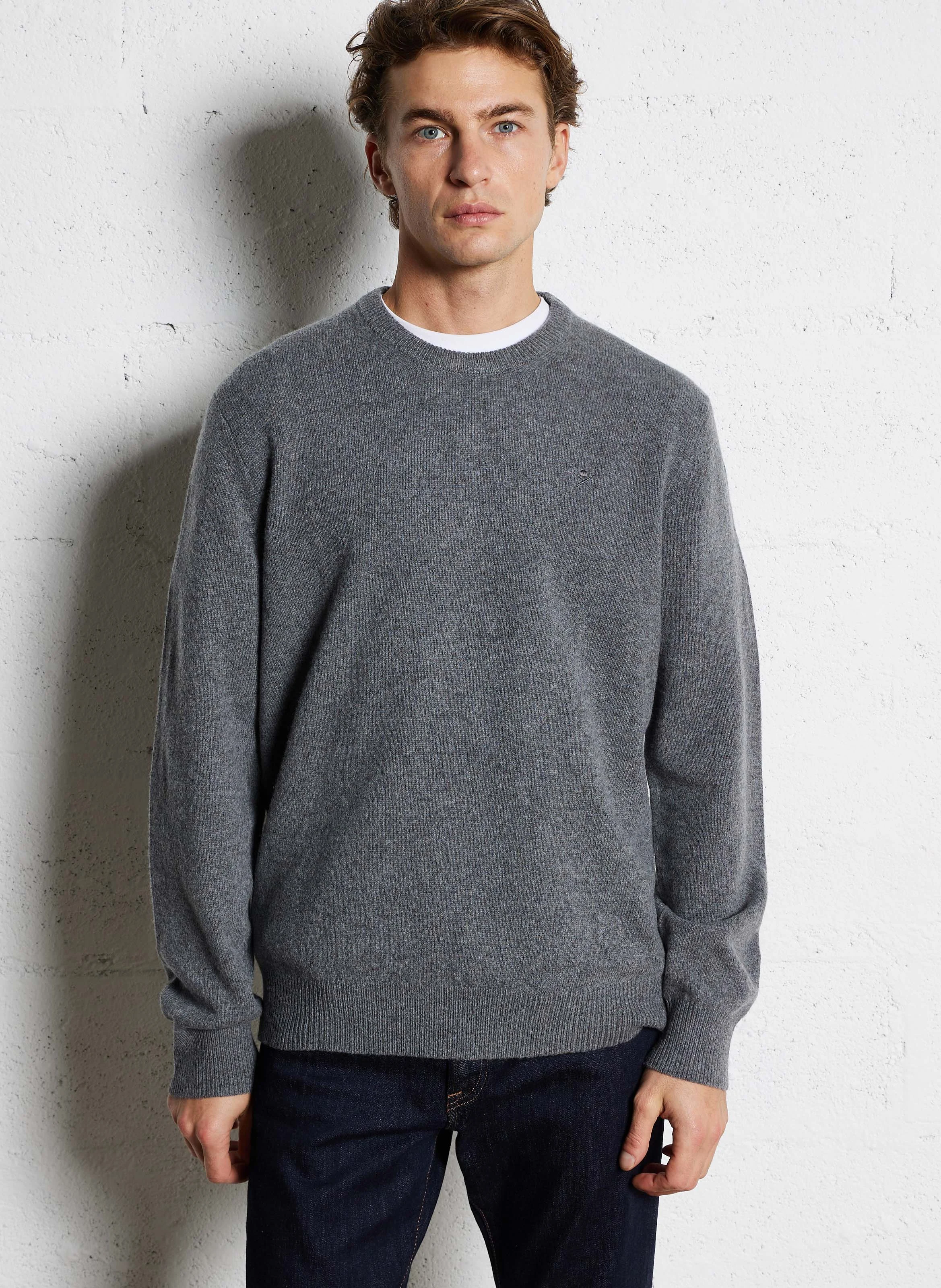 Pull regular-fit col rond brodé en laine | Gris