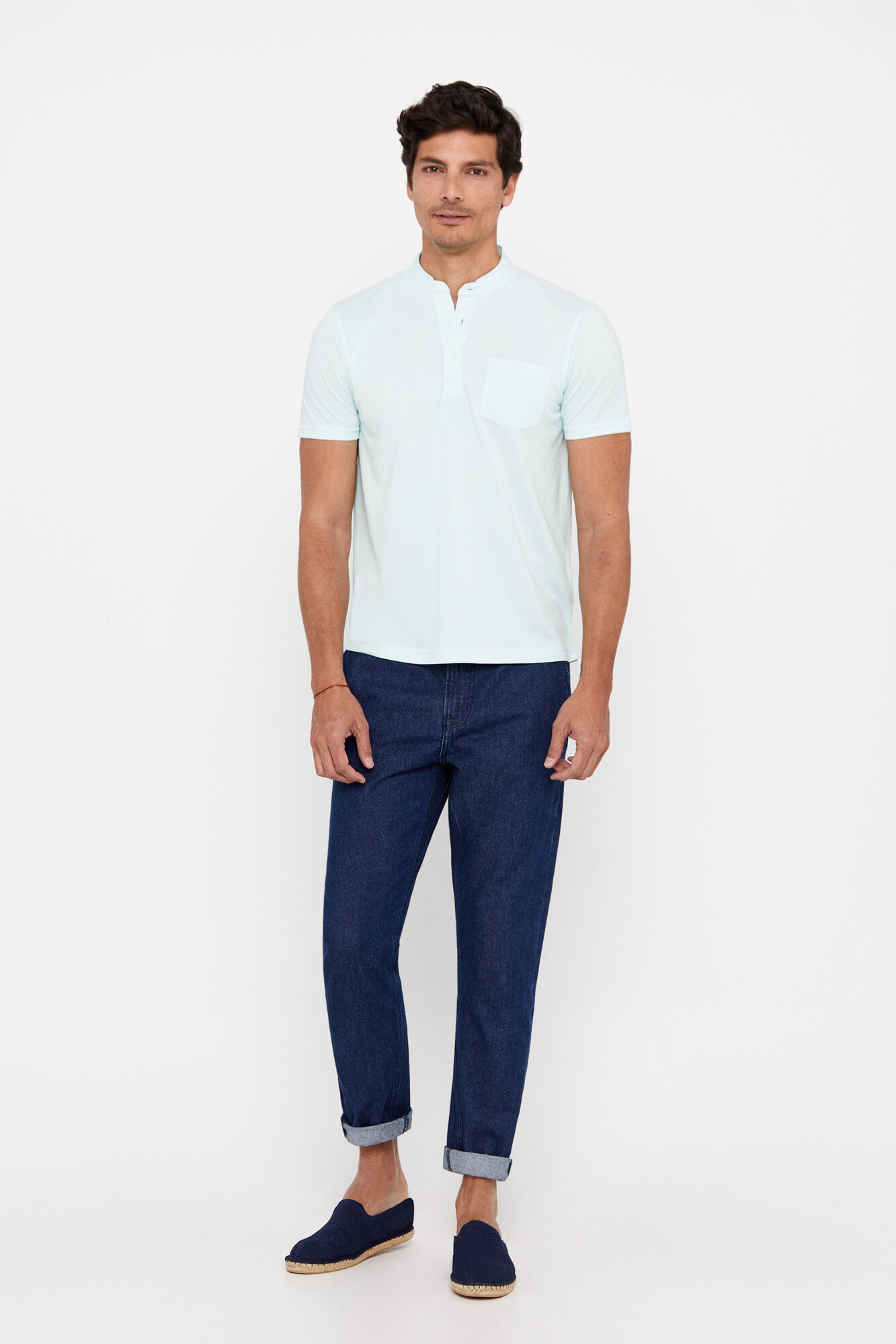 Camisa polo Coolmax com gola mandarim - Verde