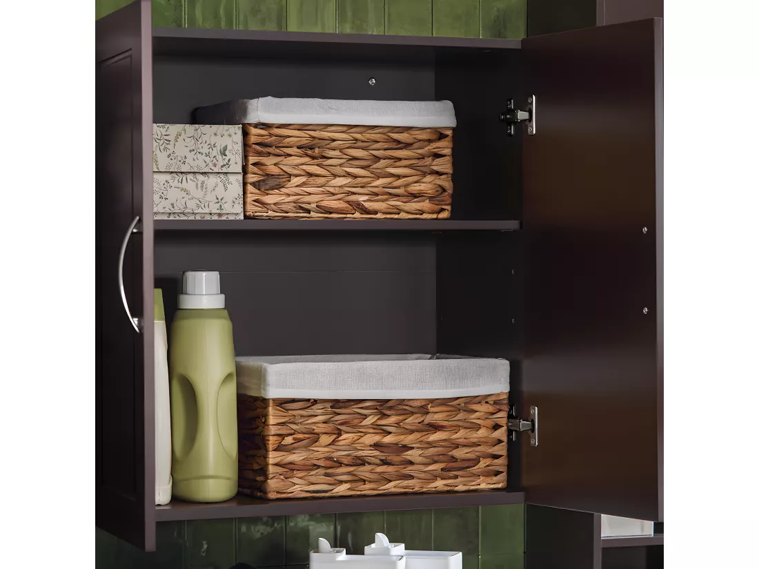 SoBuy FRG231-BR Meuble Haut Armoire de Toilettes Salle de Bain Suspendue Placard Commode Murale – 2 Portes - Marron