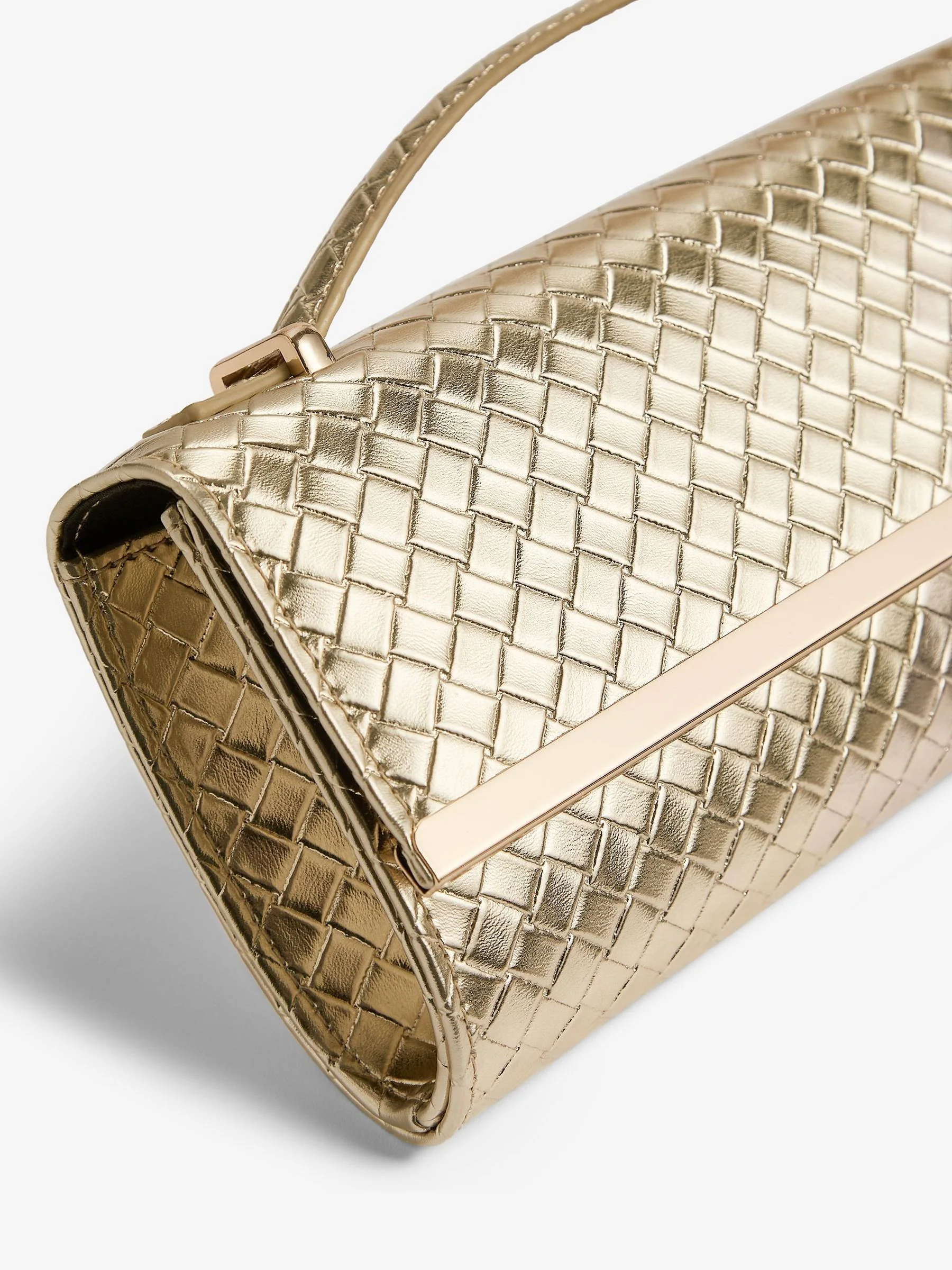 Goud - Friends Like These Top Handle Weave Clutch Bag