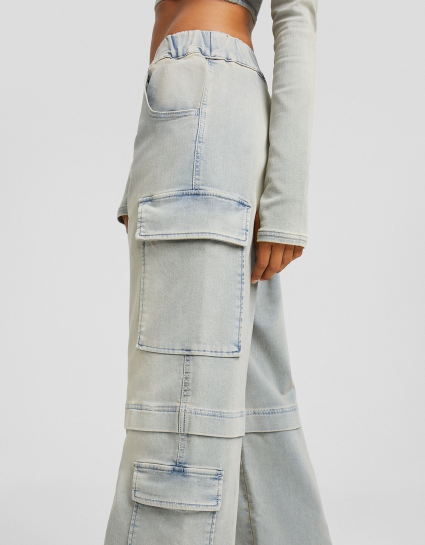 calças cargo de malha jeans