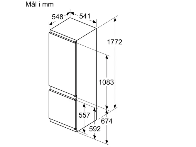 Siemens iQ300 KI87VVSE0 - Køleskab/fryser - bund-fryser - til indbygning - niche - bredde: 56 cm - dybde: 55 cm - højde: 177.5 cm - 270 liter - Klasse E - Glidehængsel
