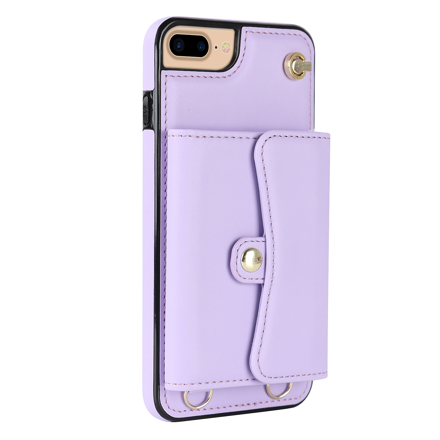 iPhone SE (2022/2020) / 8 / 7 / 6S Necklace Leder Schutz Hülle mit Kartenfach   Handykette (140cm) - Lila