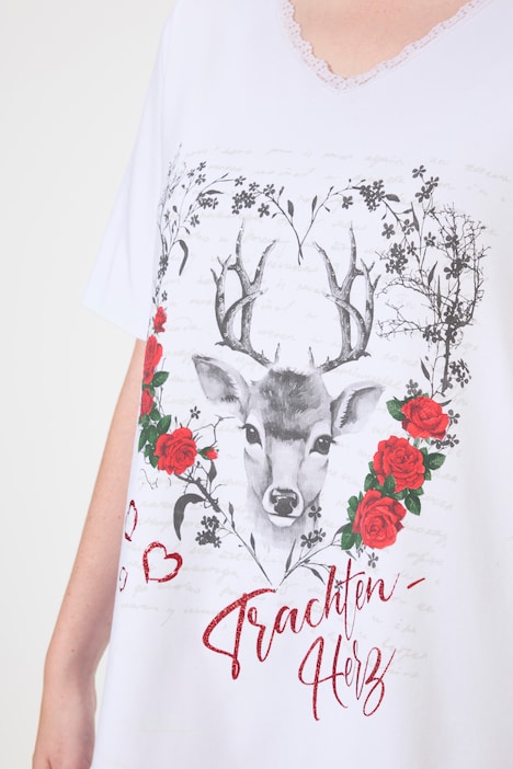 T-Shirt, Trachtenherz, Classic, V-Ausschnitt mit Spitze, Halbarm