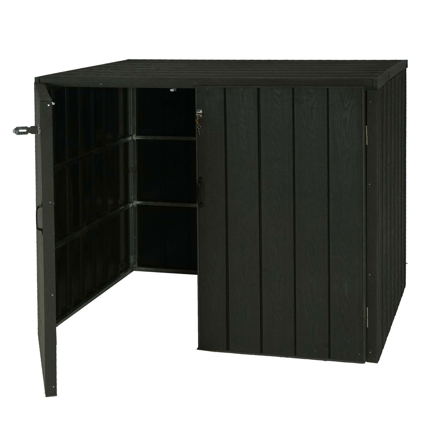 XL 2er-/4er-WPC-Mülltonnenverkleidung MCW-J28, Premium Mülltonnenbox, Metall Holzoptik, erweiterbar ~ anthrazit