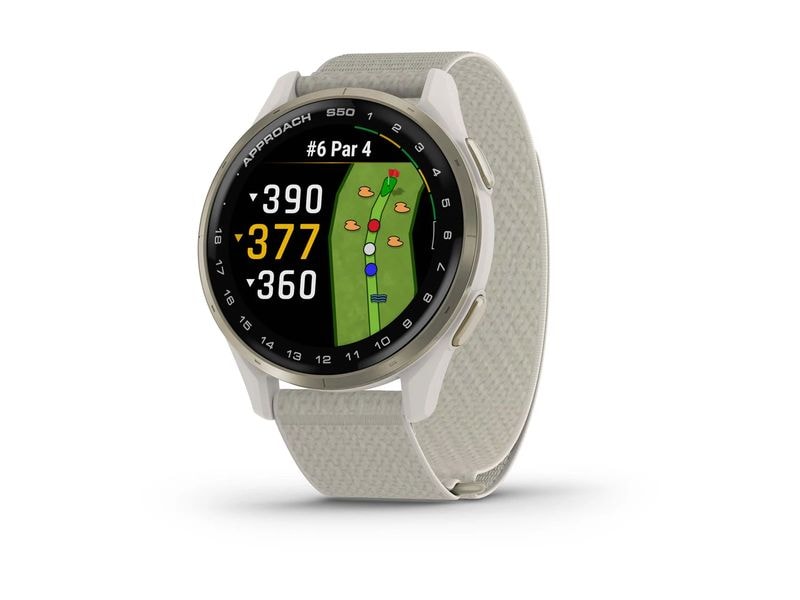 GARMIN GPS-Sportuhr Approach S50 elfenbein/cremegold, Band Die Approach S50 verfügt über ein schlankes und leichtes Design und ist mit allen wichtigen Funktionen ausgestattet – sowohl auf dem Golfplatz als auch im Alltag