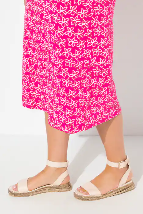 Midikleid, Blüten, A-Linie, V-Ausschnitt, ärmellos, magentapink