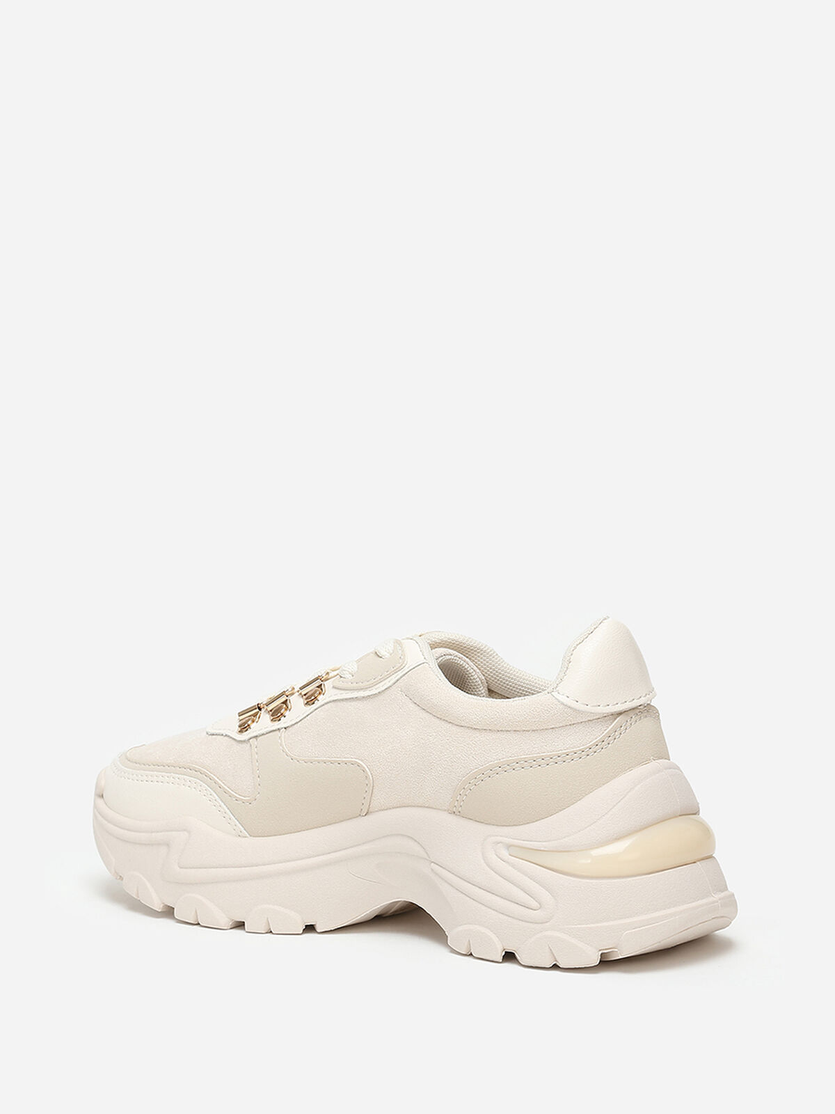 Baskets bi-matières à plateforme- Beige
