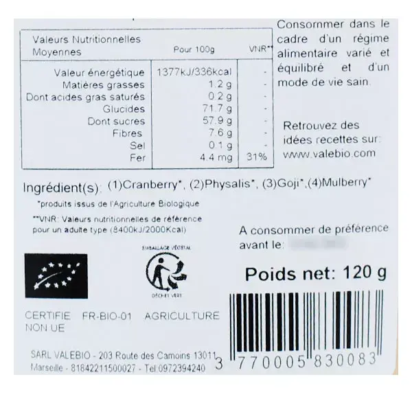 Coquetel de Superfrutas Orgânicas Valebio 120g