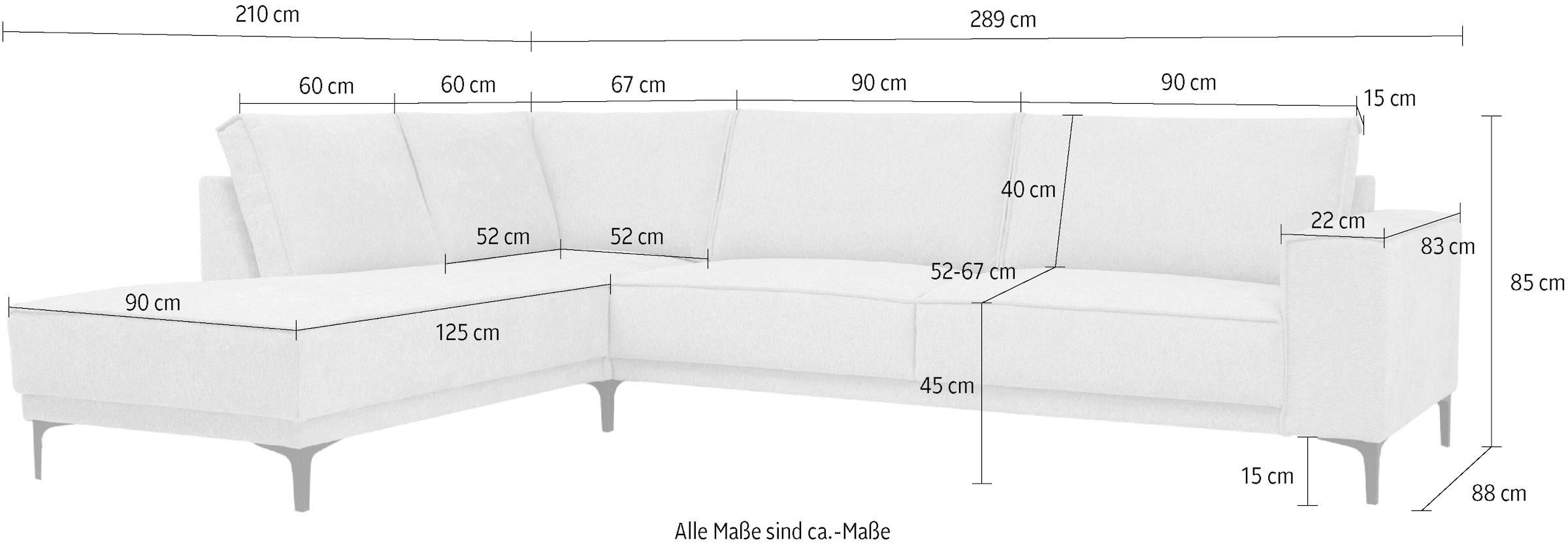 GOODproduct Ecksofa »Polsterecke Oland, Struktur, Flachgewebe, Luxus-Microfaser, Boucle« L-Form, 289 cm, Wellenunterfederung, Skandi-Design, Metallfüsse