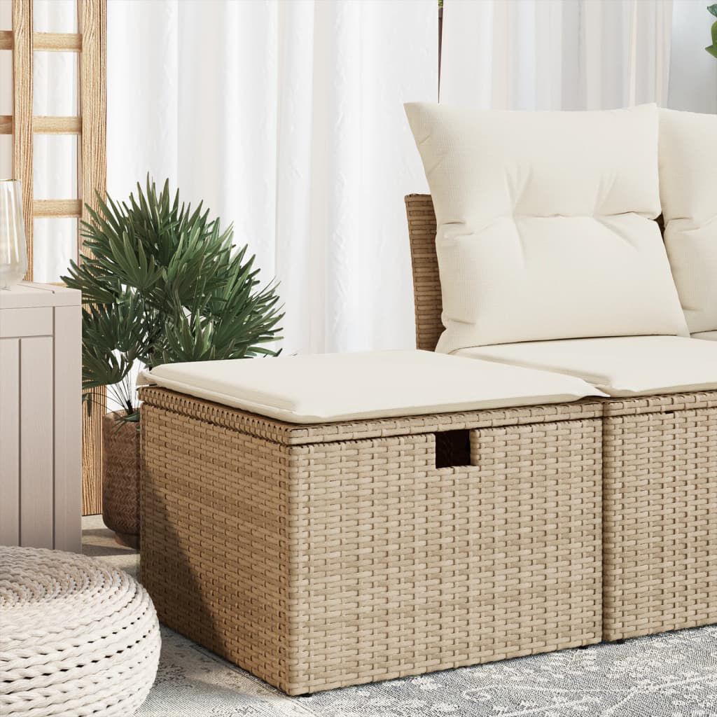 vidaXL Tuinkruk met kussen, beige, 55x55x37 cm, polyrotan
