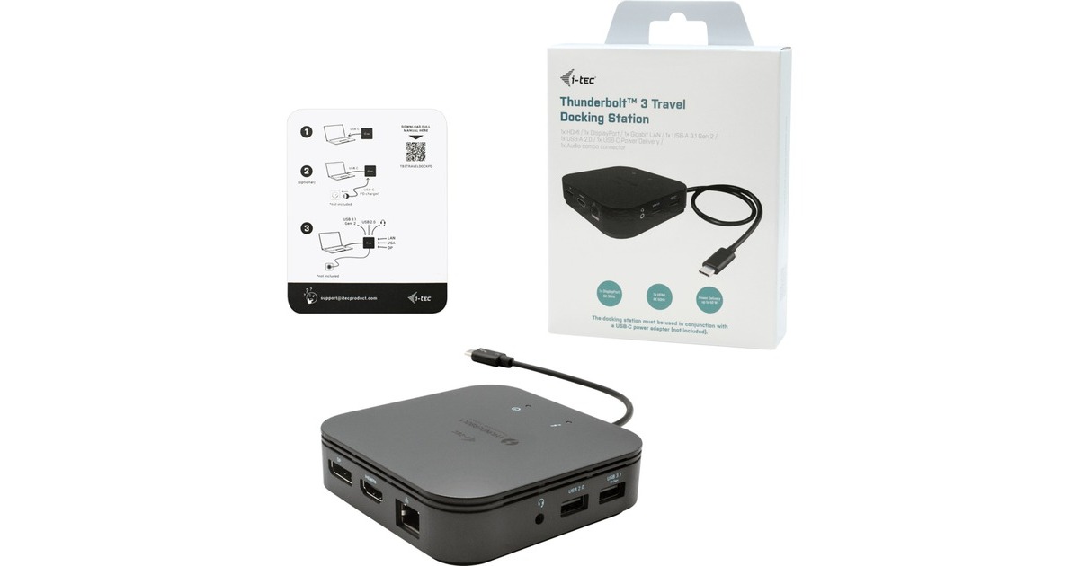 i-tecThunderbolt 3 Travel Dock Dual 4K Display + Power Delivery 60W dockingstation  (Zwart)