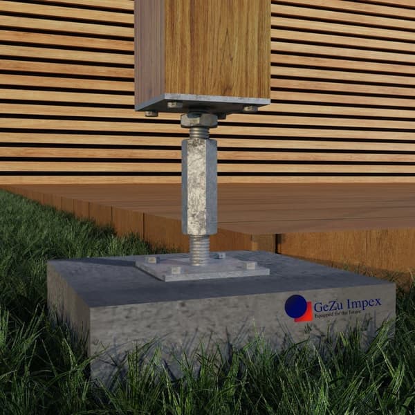 Søylesko justerbar med plate, lang og lav mutter M20x110-160, 100x100 - 100x100 elektro-galvanisert, 12 stk