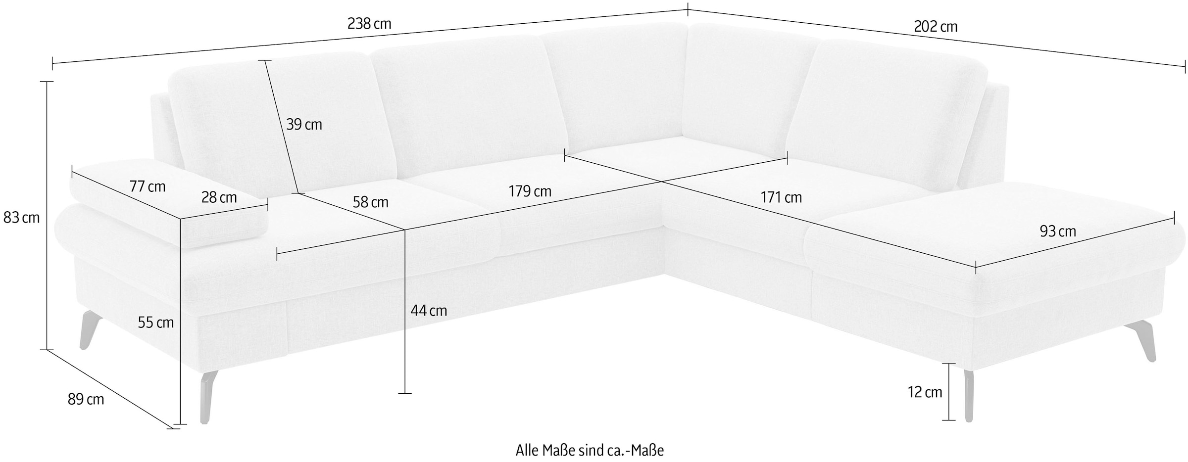 sit&more Ecksofa »Morris Jubi L-Form, B: 238 cm« mit Armteilfunktion & 1 Zierkissen, optional Bettfunktion