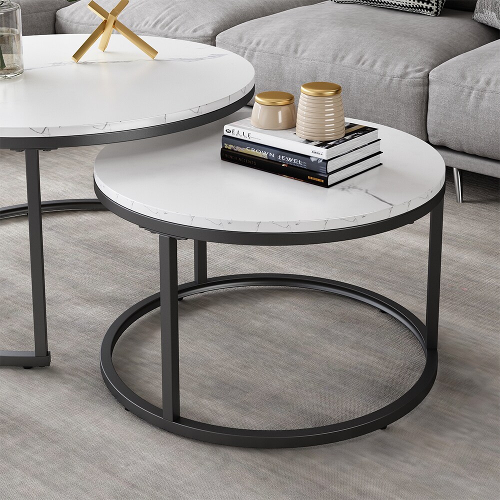 Vicco Couchtisch Montreal Weiß Marmor-Optik 77 x 40 cm Wohnzimmertisch 2er-Set