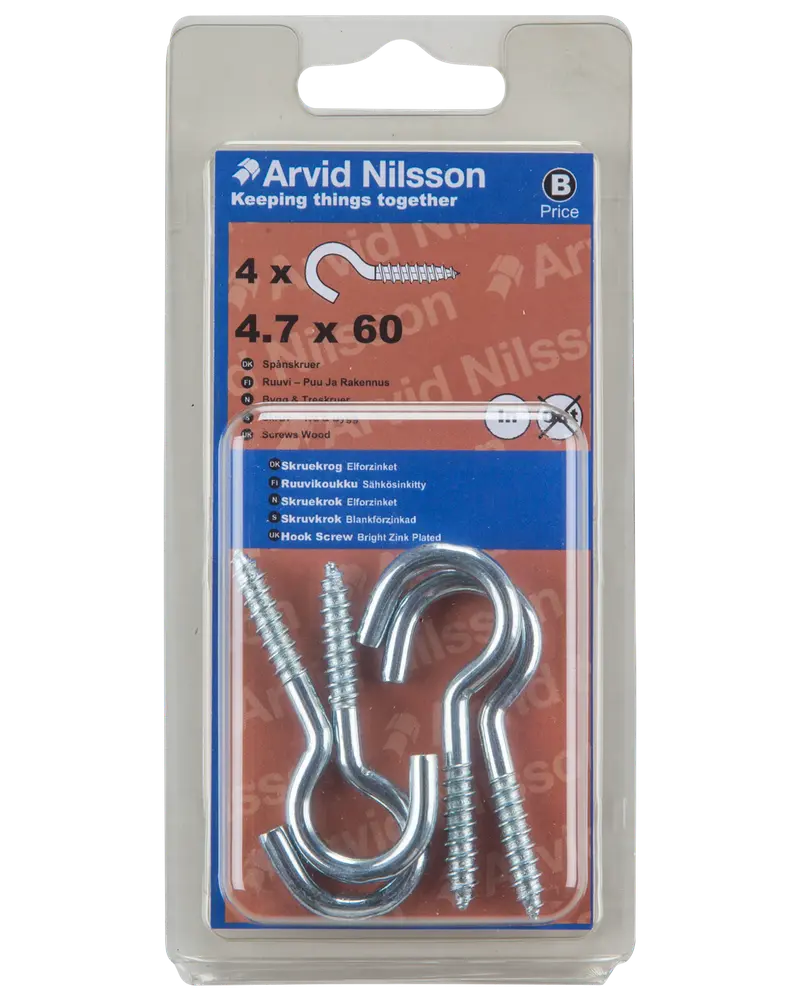 Arvid Nilsson Skruekrog Ø4,7 x 60 mm 4-pak