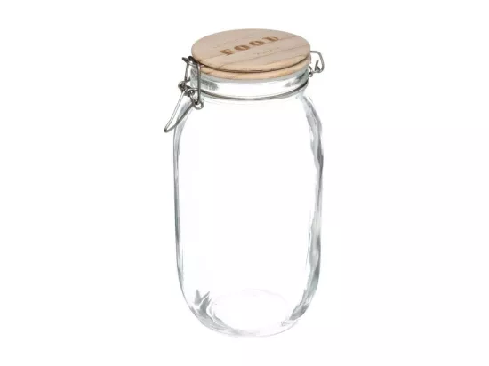 Bocal en verre avec couvercle en bois - Beige/Transparent - 2L