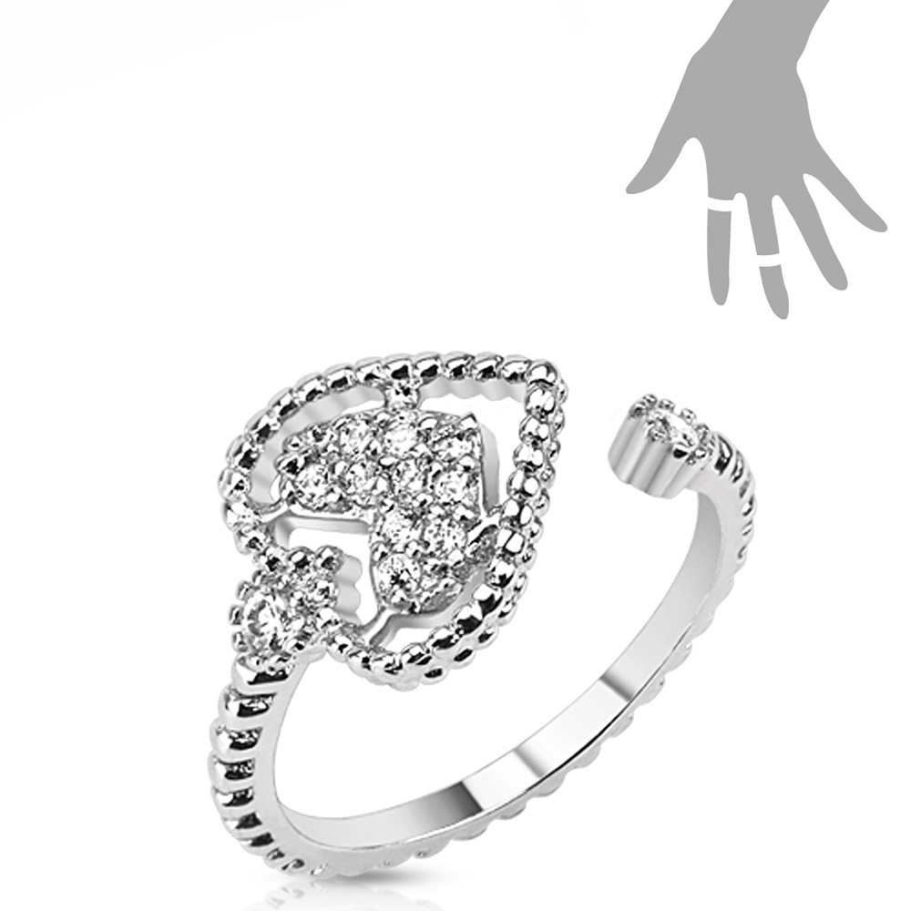 (Ø17mm) Verstellbarer Finger- und Zehenring mit Strass Herz - Silber