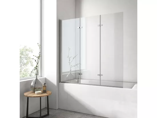 EMKE Pare de baignoire en 6 mm verre securit Paroi de douche pliable pour baignoire - 130 x 140 cm - Revêtement Nano facile à nettoyer