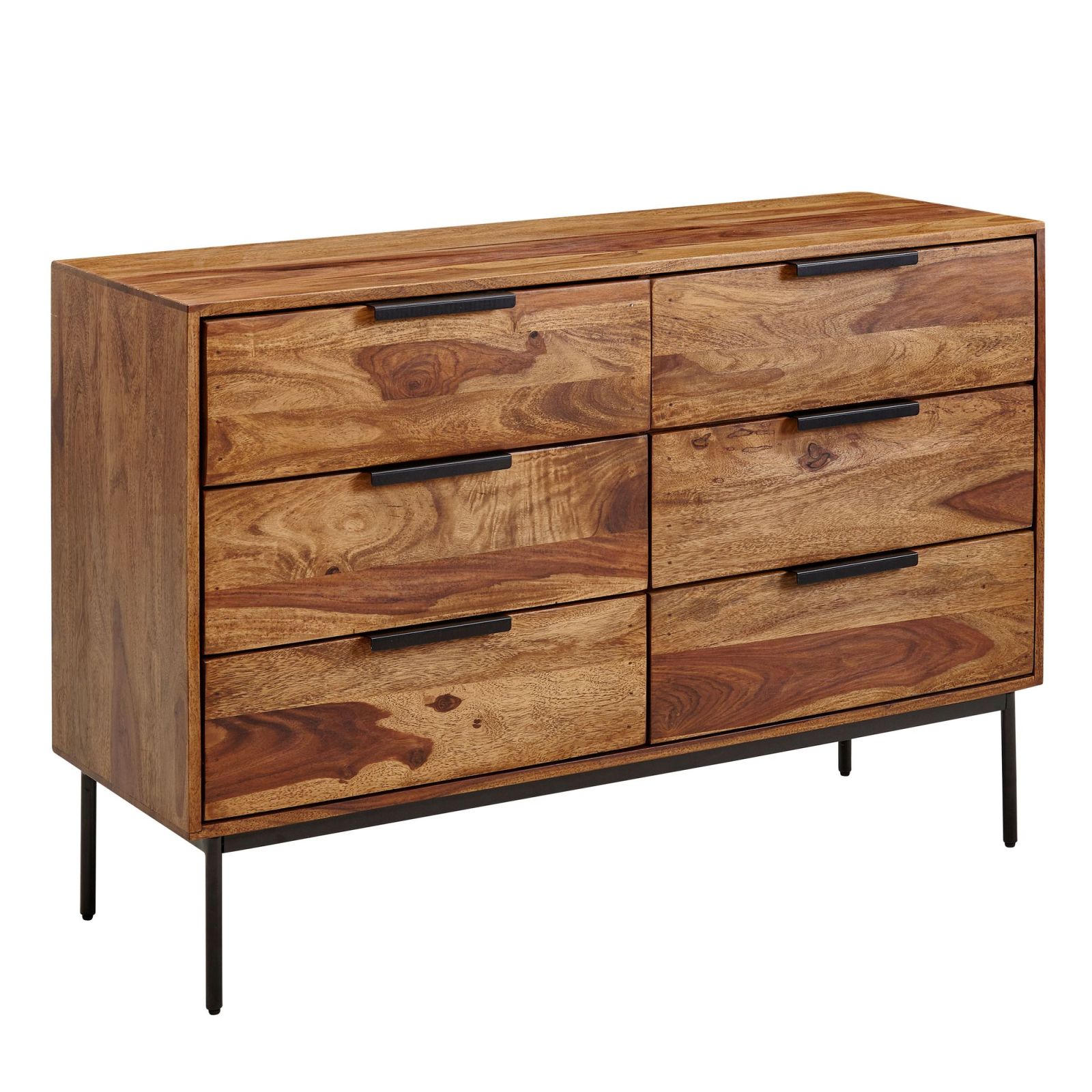 Kommode - Sheesham massiv - 6 Schubkästen - 117 cm breit
