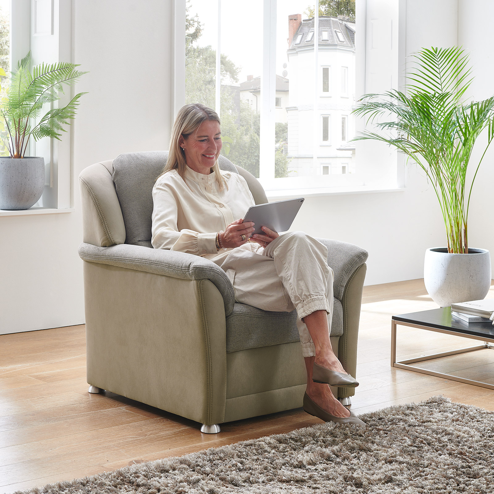 polsterpower Sessel - mandel-stone - Federkern