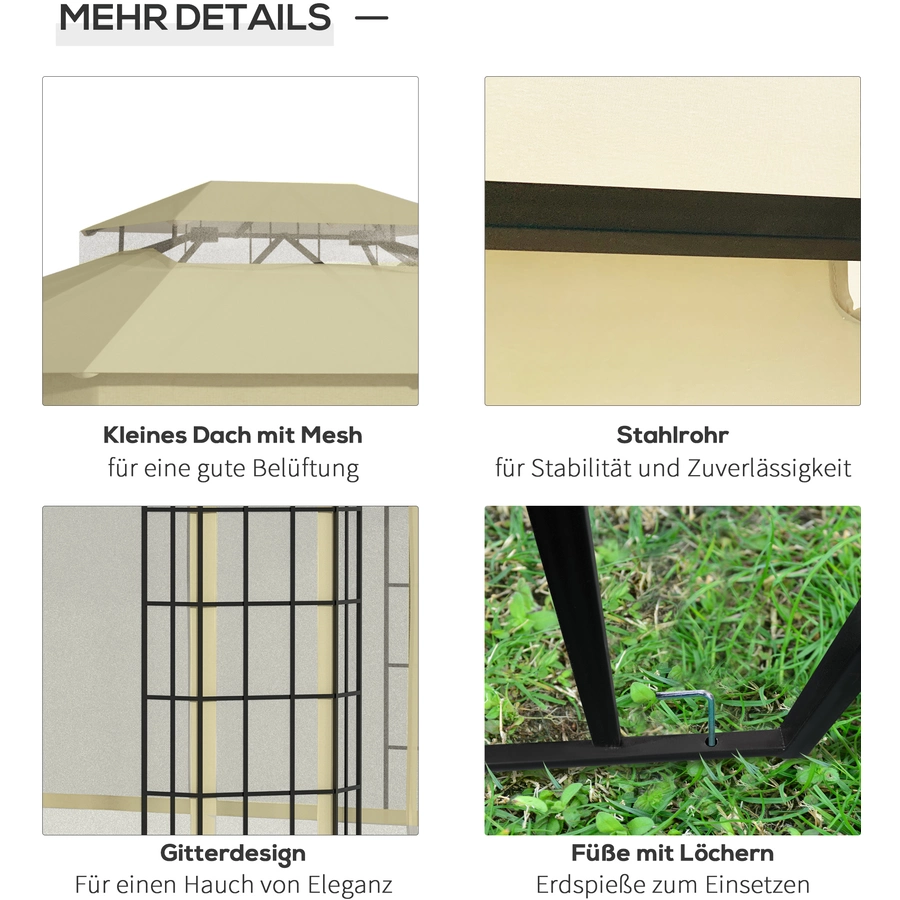 Outsunny Pavillon mit Doppeldach beige
