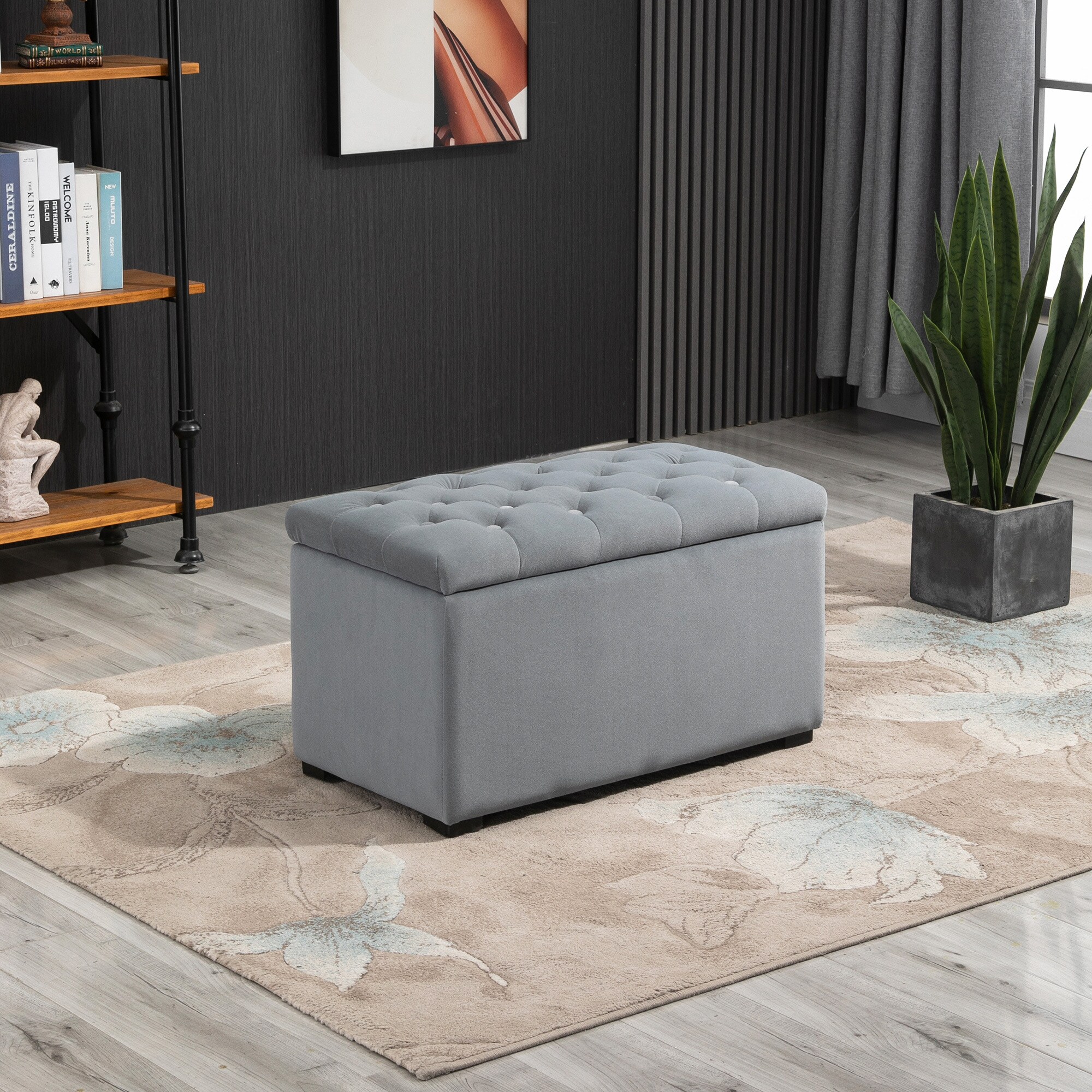 HOMCOM Aufbewahrungsbank Ottomane hellgrau 75 x 40 x 42 cm (LxBxH)
