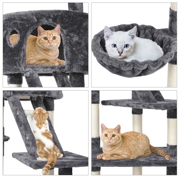 Yaheetech Katzenbaum Katzenkratzbaum Kletterbaum Höhenverstellbar Spielbaum für Katzen, 227,5-254,5 cm