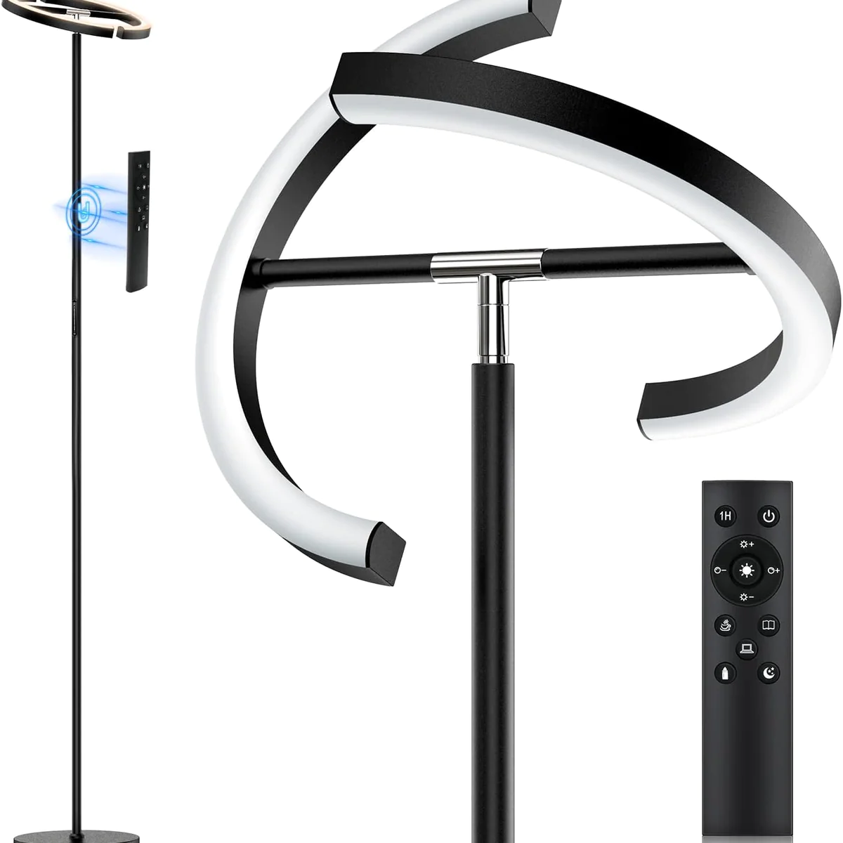 Lampadaire LED Dimmable 20W Moderne Uplighter avec Télécommande Noir V