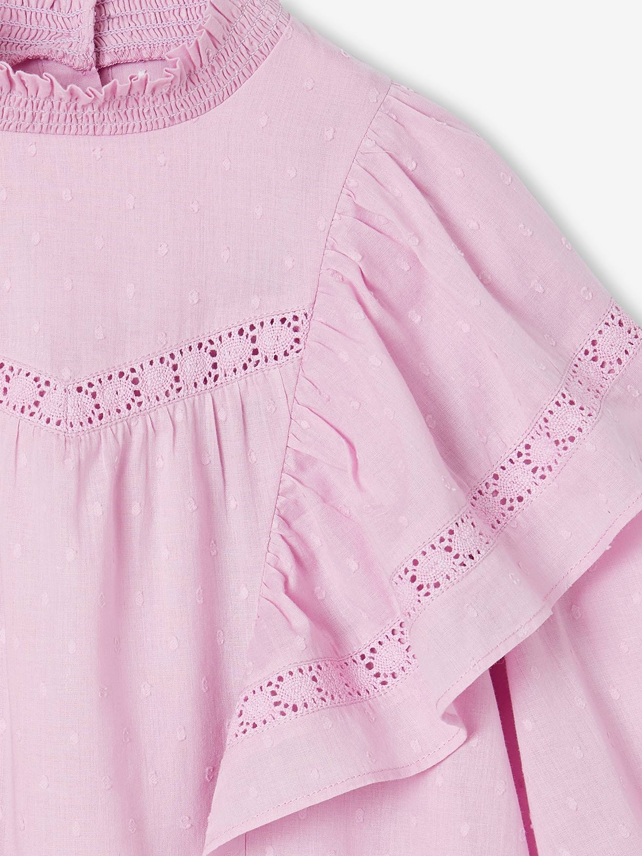 Blusa lilás plumettis com babados maxi bordados para meninas