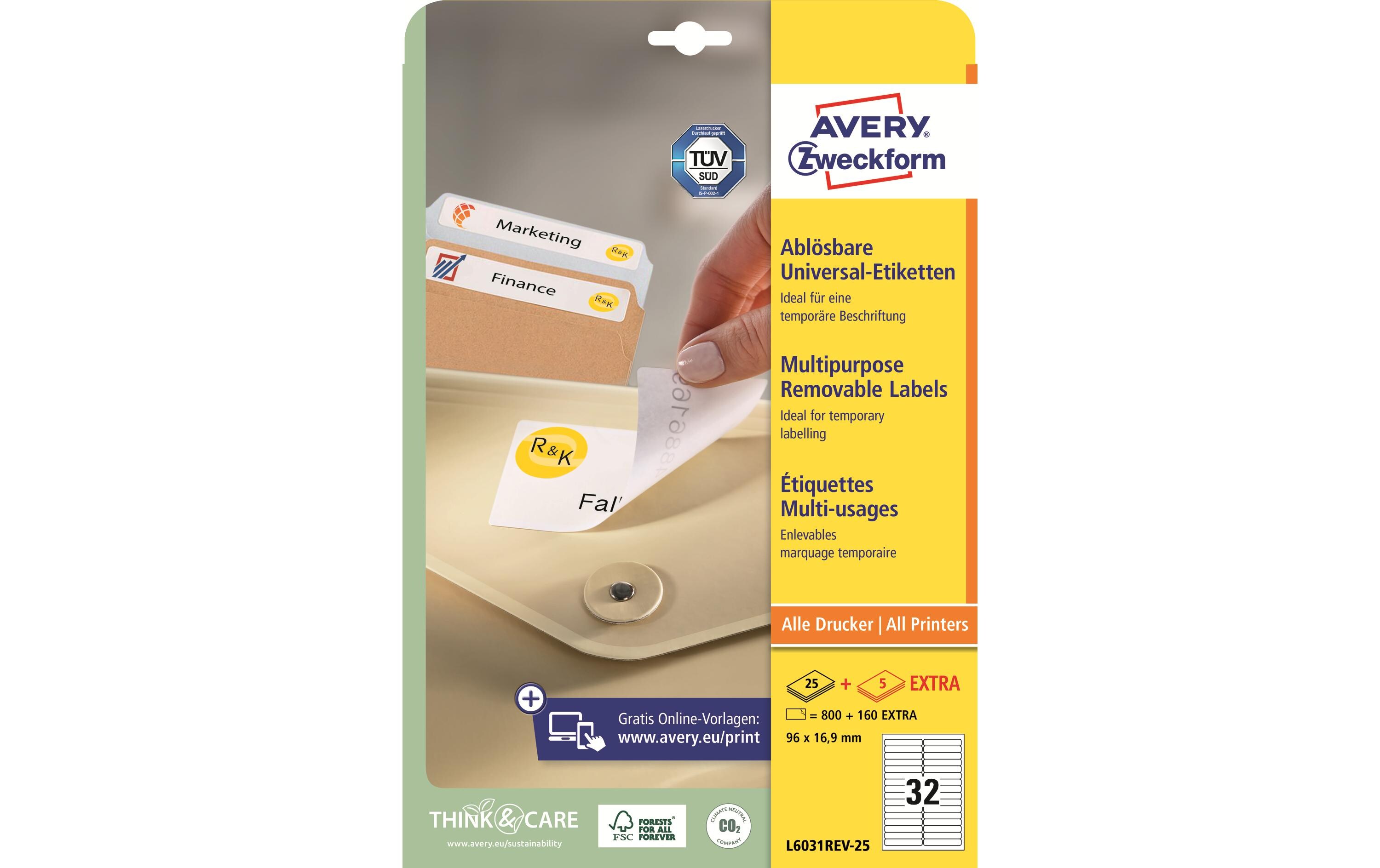 Universal-Etiketten Stick + Lift 96 x 16.9 mm, 30 BlattAblösbare Etiketten