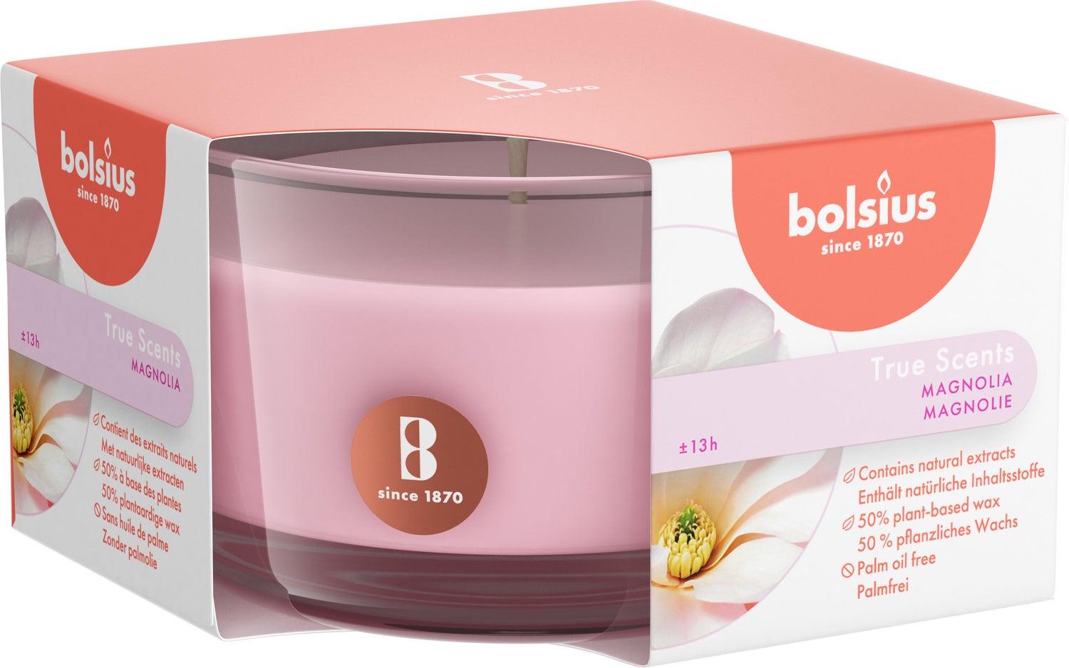 Bolsius geurkaars True Scents Magnolia oud roze 14 uur 8,4 x 8,5 x 5,2 cm