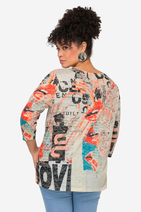 T-Shirt, Alloverdruck, Rundhals, 3/4-Ärmel
