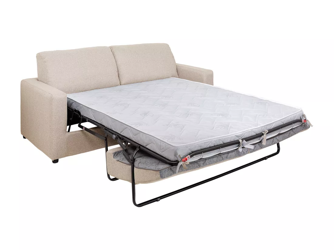 Canapé 3 places convertible express en tissu beige - Couchage 140 cm - Matelas 14 cm DONETO