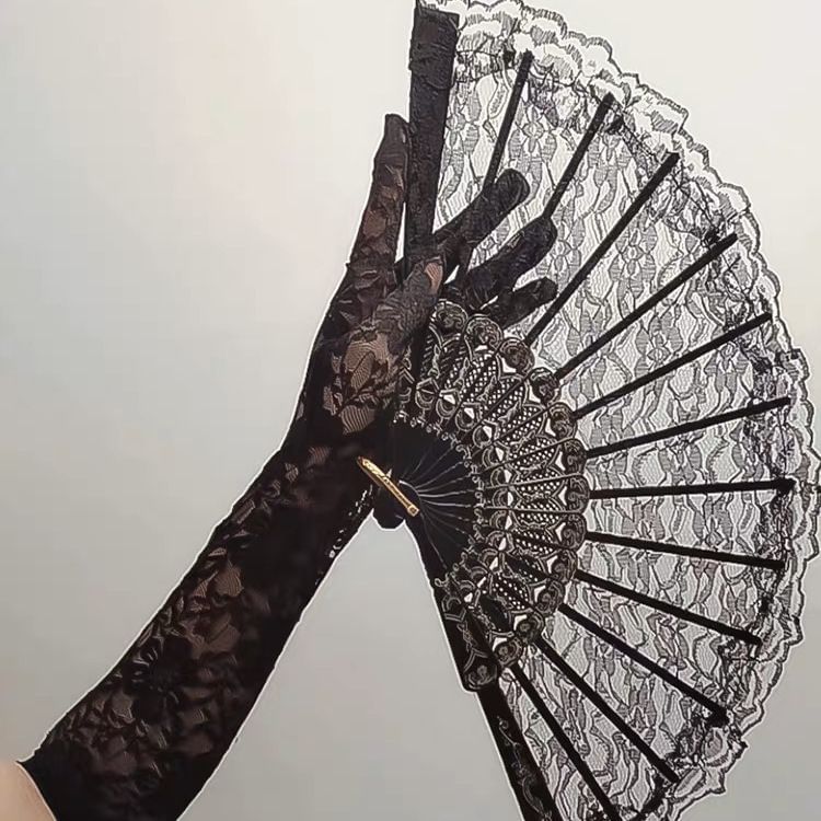 Raquesyx - Kanten handschoenen / Handwaaier / Set