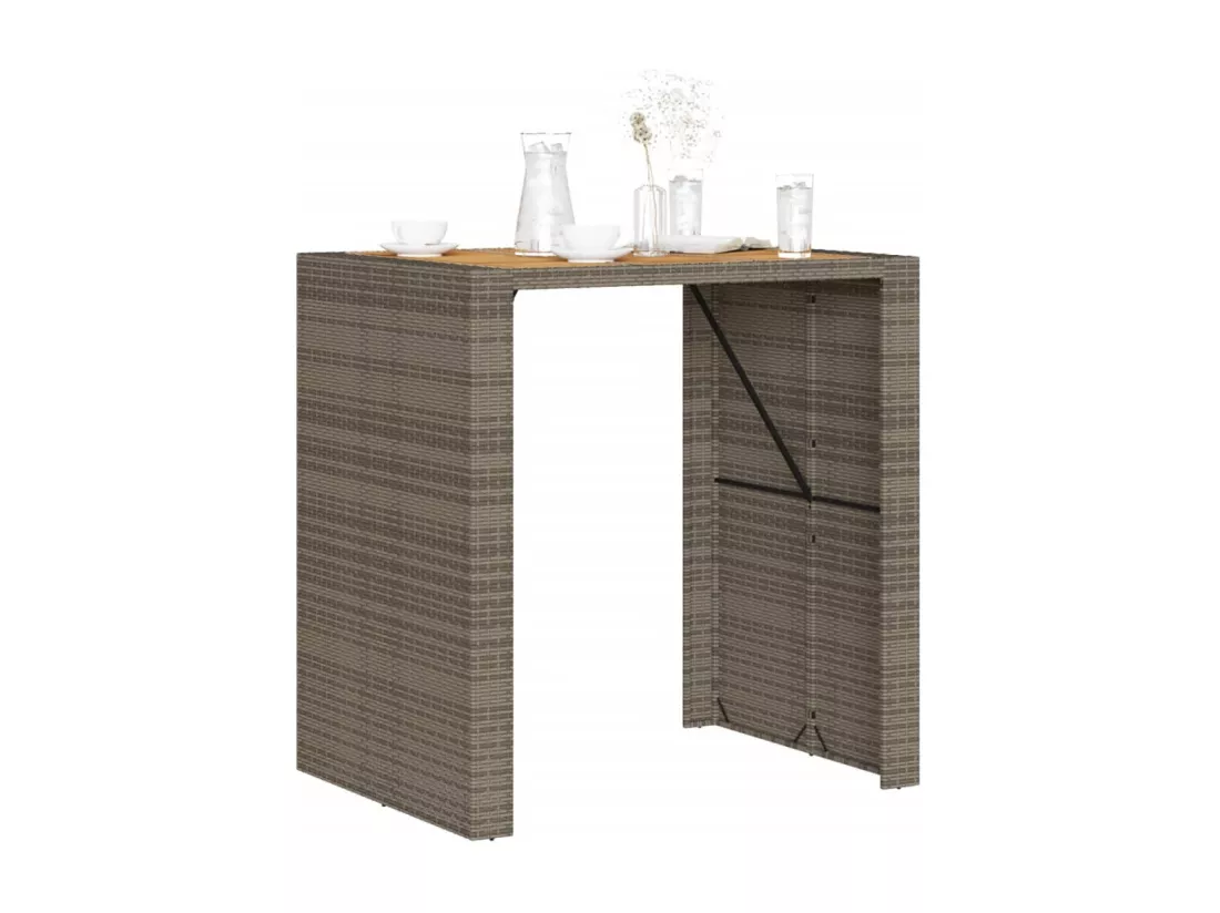 Prolenta Premium - Table de bar de jardin et dessus en bois acacia résine tressée