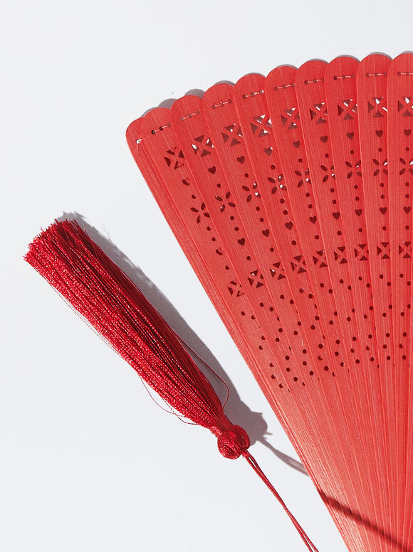 Leque de bambu perfurado - Vermelho
