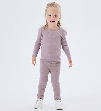 Name It Leggings - Wolle - Noos - NmfWang - Purple Dove m. Lochm