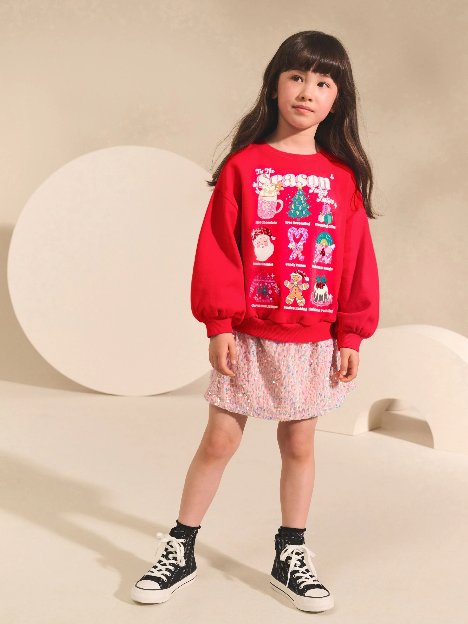 Rood Tis the Season feestelijke iconen - Kersttrui-sweatshirt (3-16jr)