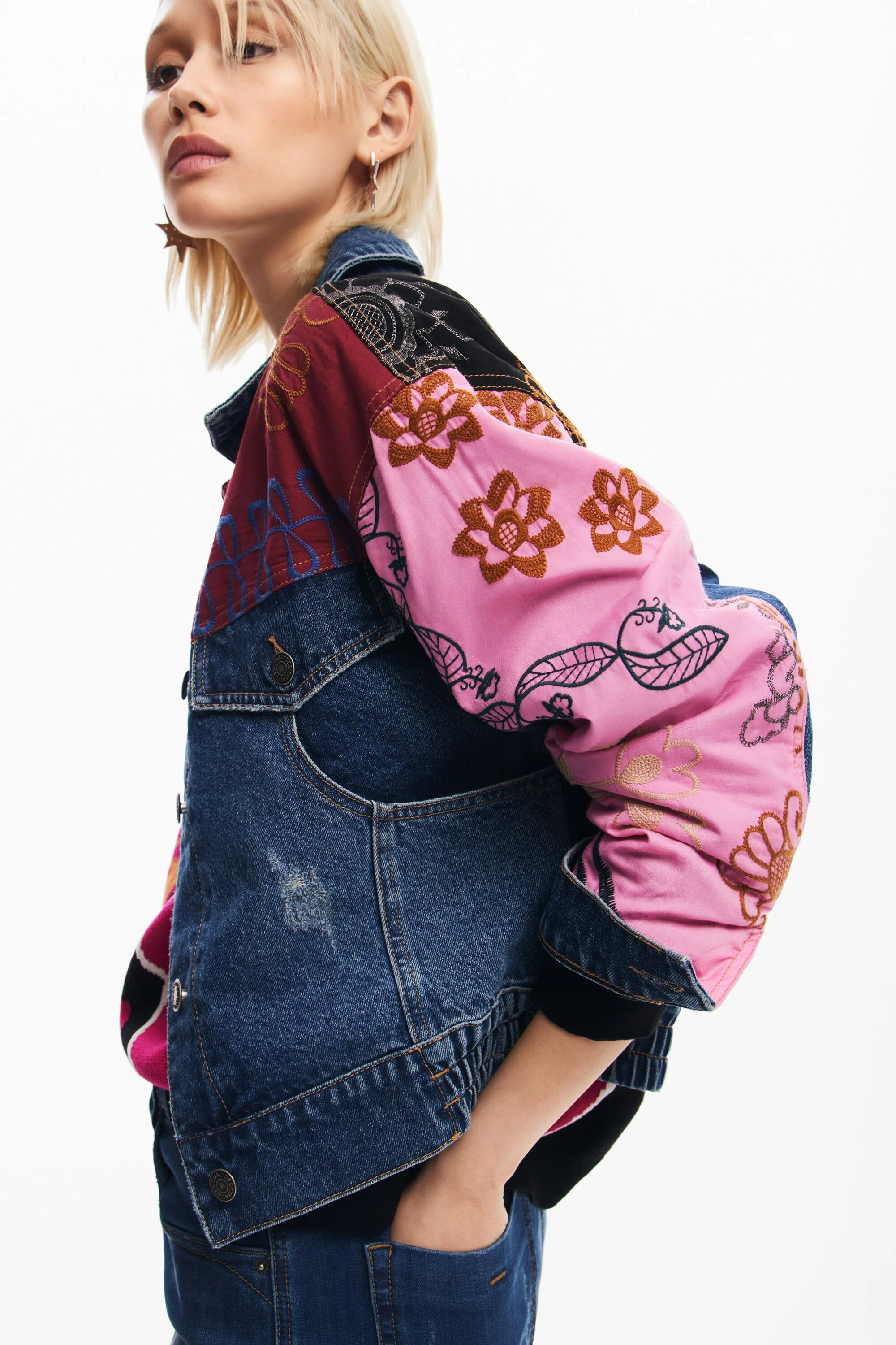 Jaqueta patchwork de jeans