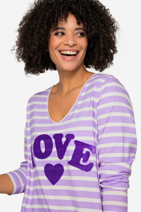 Longshirt, geringelt, LOVE Druck Langarm