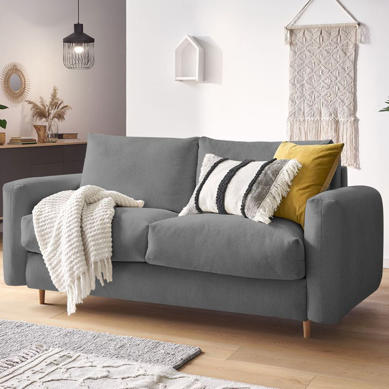 Bobochic Canapé droit cocoone convertible express  gris foncé - 200x105x98 cm
