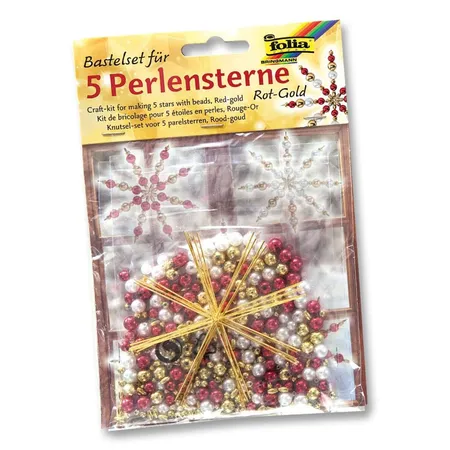 Folia Bastelset Perlensterne, rot/gold/perlweiß