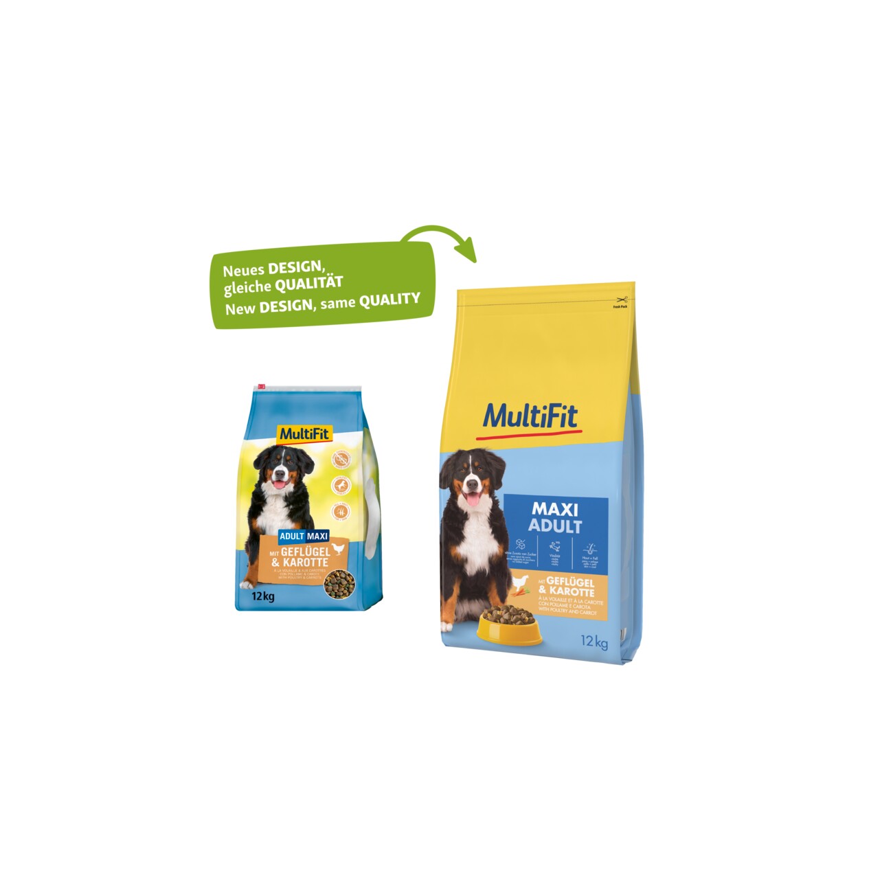 MultiFit Trockenfutter Hund Adult, Maxi, mit Geflügel & Karotte 12 kg