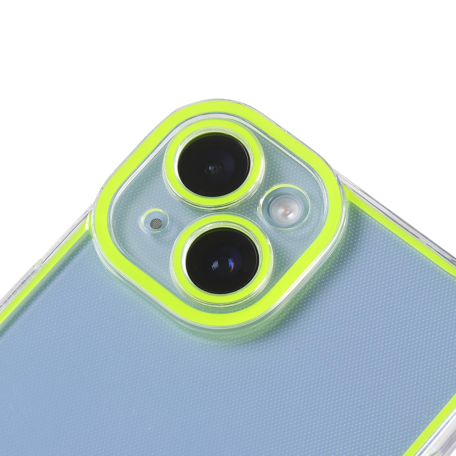 iPhone 13 Gummi Case Hülle mit Fluoreszierendem Rahmen - Gelb / Transparent