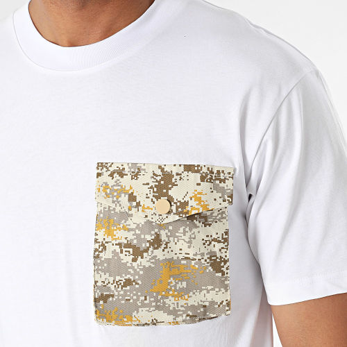 Tee Shirt Poche Blanc Beige Camouflage
