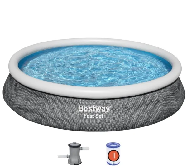Bestway Fast Set 57313-4, 9677 L, Oppustelig pool, Barn & voksen, Grå, 21,4 kg