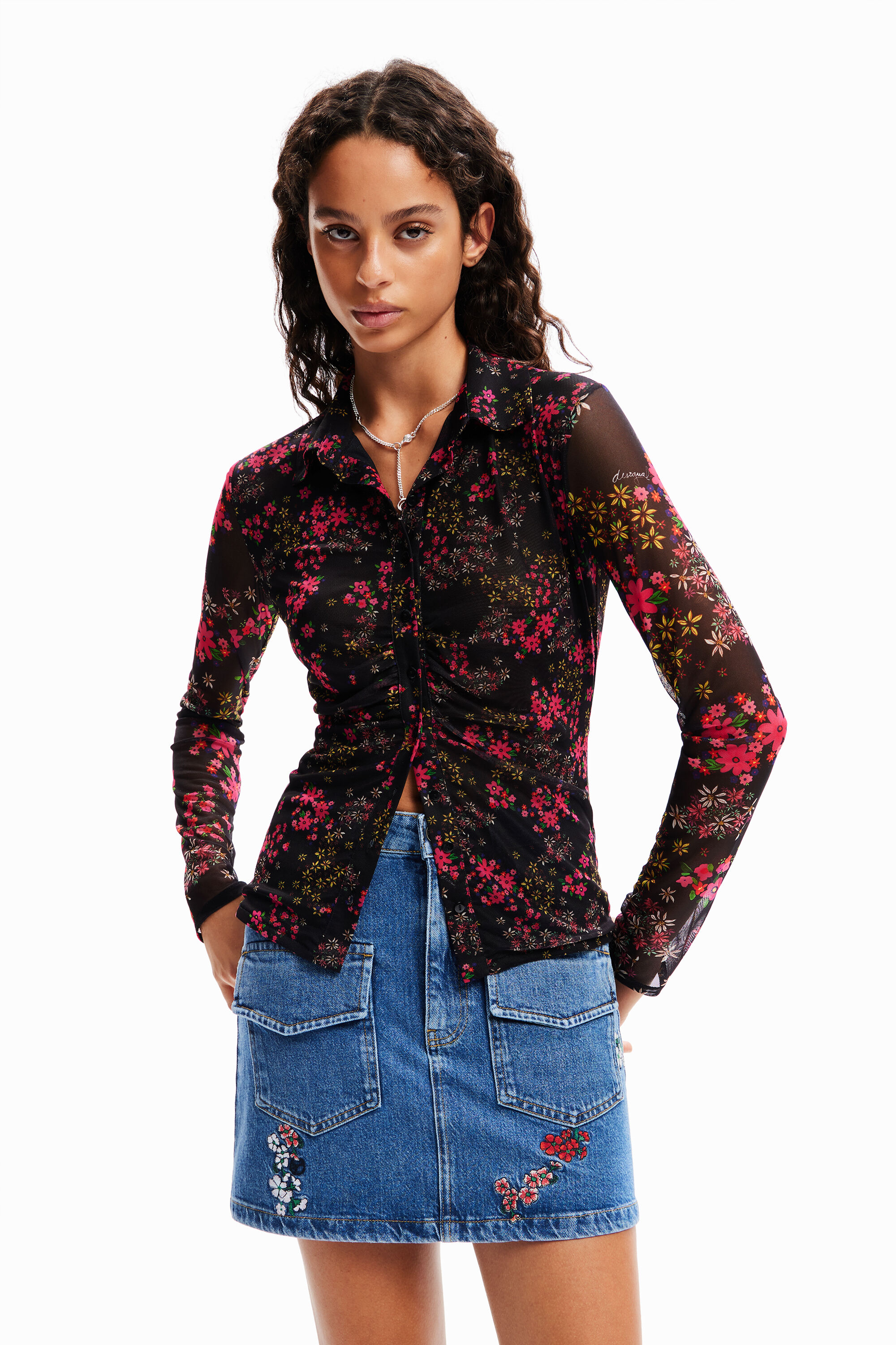Chemise froncée tulle fleuri