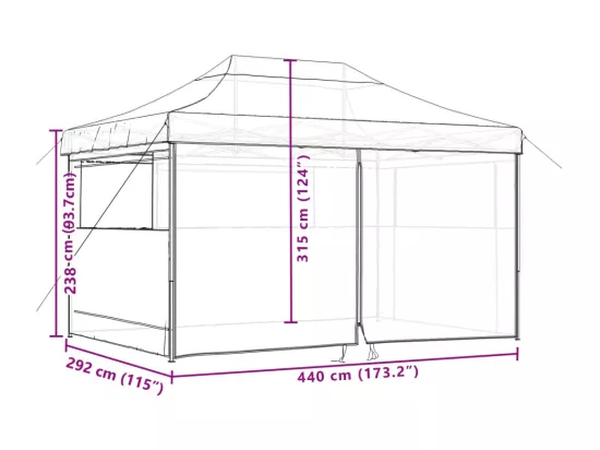 Tente de réception pliable escamotable avec 4 parois latérales